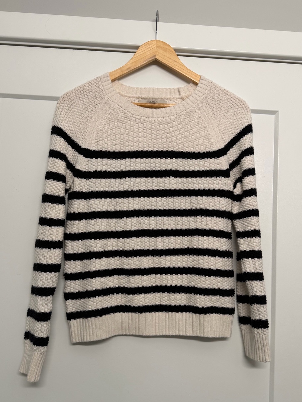 Loft Black & Cream Striped Knit Sweater